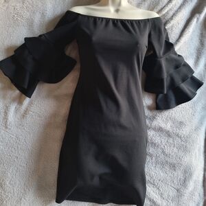 Chic Black Off-Shoulder Ruffle Dress